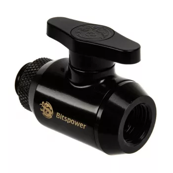 Bitspower Stopcock 1x F 1/4 colla un 1x G1/4 colla Vīrišķais, grozāms - matēti melns