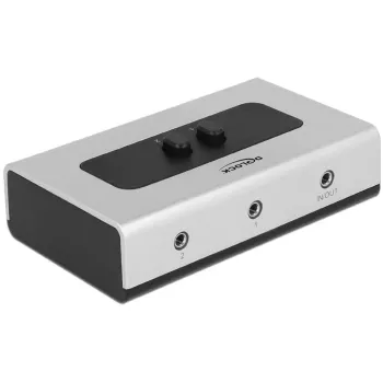 Audio ligzdas slēdzis 3,5 mm 2 portu manuāls divvirzienu, pelēks/melns