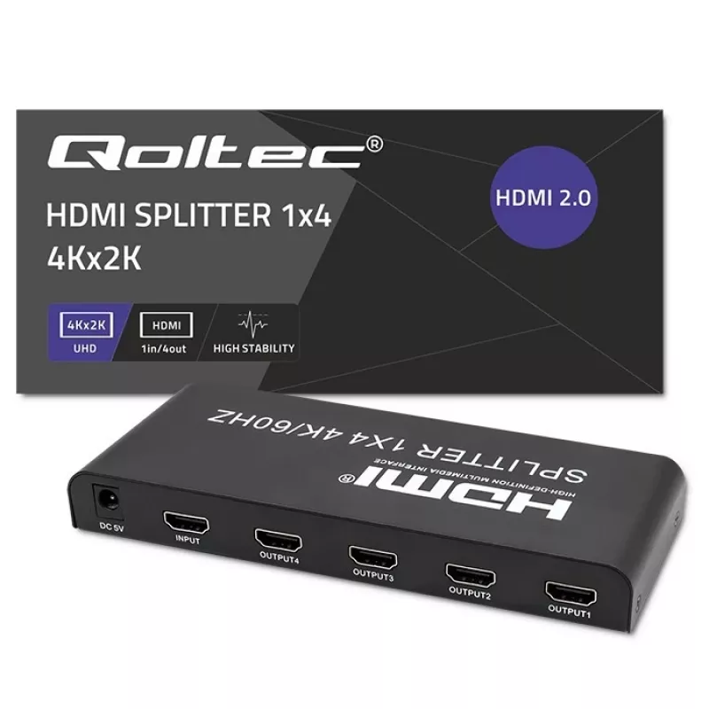 Qoltec 51799 Aktīvs HDMI sadalītājs 4 x HDMI 4K x 2K | 6Gb/s | 60Hz