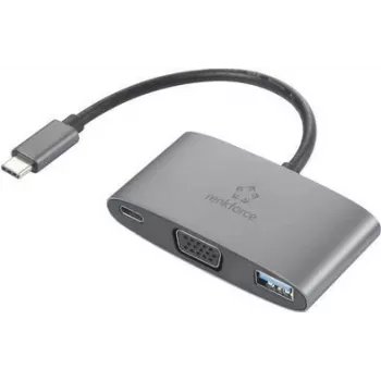 Renkforce USB-C®, VGA Adapter [1x USB-C® Spraudnis - 1x USB-C® Ligzda (Power Delivery), VGA Ligzda, USB 3.2 Gen 1 Ligzda A (USB 3.0)] RF-HUB-151 (RF-4754992)