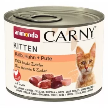 Slapjā kaķu barība animonda Carny Kitten — teļa gaļa, vista un tītars, 200 g