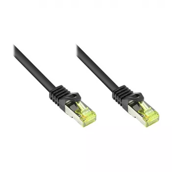 RJ45 Patch vads ar Cat.7 neapstrādātu kabeli un kontaktdakšas aizsardzību (RNS®), S/FTP, PiMF, bezhalogēna, 600MHz, OFC, melns, 0,25m, Good Connections® (8070R-003S)