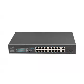Lanberg RSFE-16P-2C-150 nepārvaldāms PoE+ komutators, 16x 10/100 PoE+, 2x Gigabit Combo, 150 W, 1U statnis