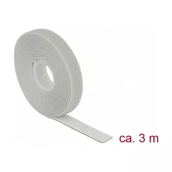 DELOCK 18275 lipīgā lente (āķis un cilpa), pelēka, 13 mm x 3 m, 1 gab.