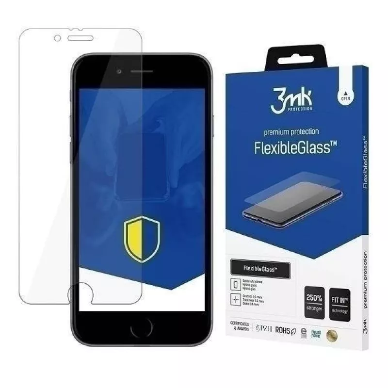 3MK FlexibleGlass hibrīda aizsargstikls iPhone SE 2020/2022 ekrānam, 0,2 mm, 7H, caurspīdīgs