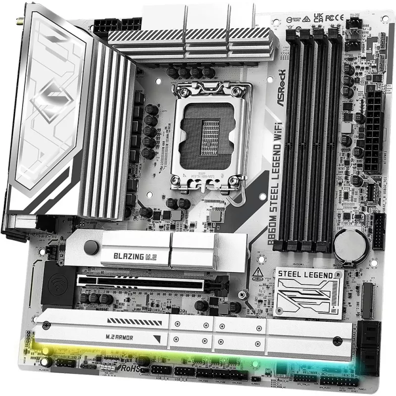 Mātesplate ASRock B860M Steel Legend WiFi — Intel B860, LGA 1851, micro-ATX, DDR5, 4 DIMM, Wi-Fi 6E, 2.5GbE