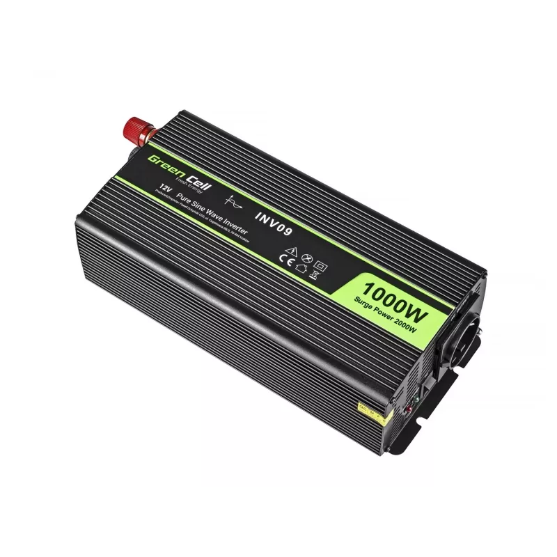 Green Cell INV09 tīkla sprieguma pārveidotājs 12V->230V 1000W melns