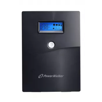 Nepārtrauktās barošanas avots PowerWalker VI 3000 SCL — Line-interaktīvs UPS 3 kVA / 1800 W, 230 V, 9 Ah akumulators, LCD, Tornis, Melns