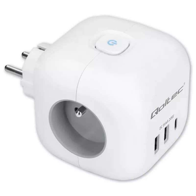 Pagarinātājs QOLTEC 52548 ar 3×AC kontaktligzdām un USB portu