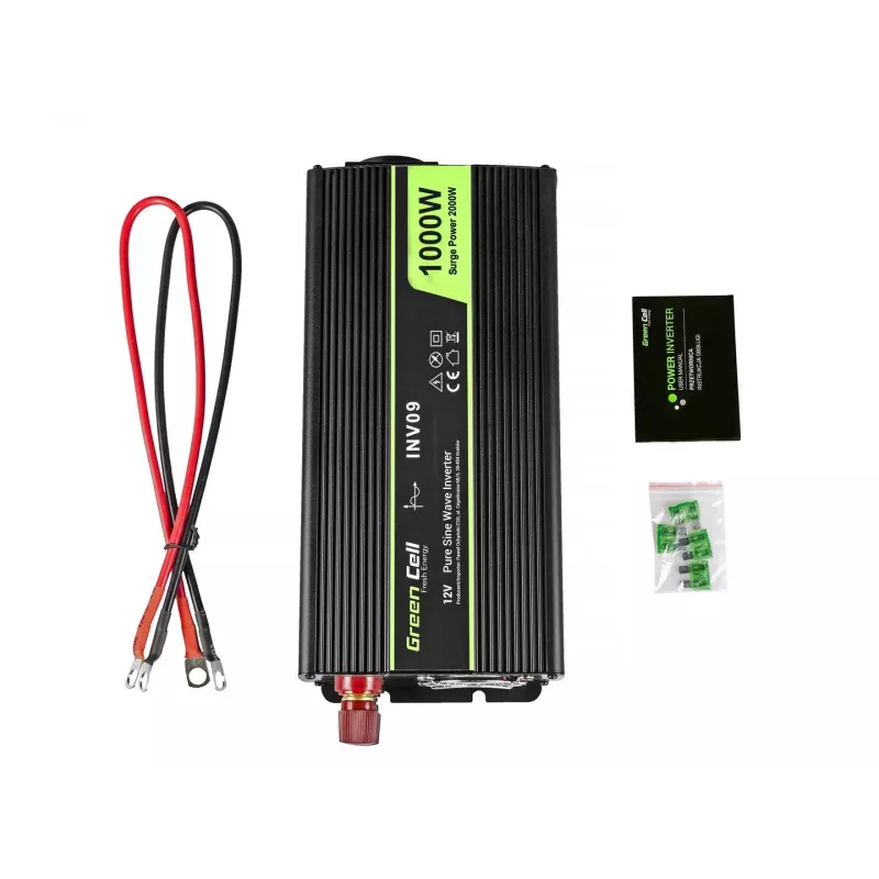 Green Cell INV09 tīkla sprieguma pārveidotājs 12V->230V 1000W melns