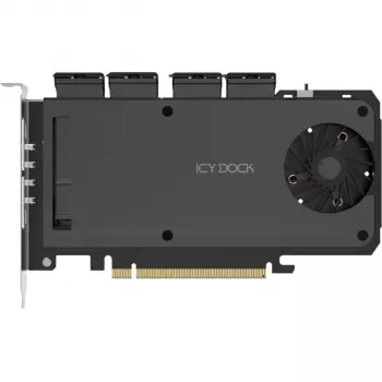 ICY DOCK MB204MP-1B mobilā plaukta adaptera karte — 4 × M.2 NVMe SSD karstā nomaiņa