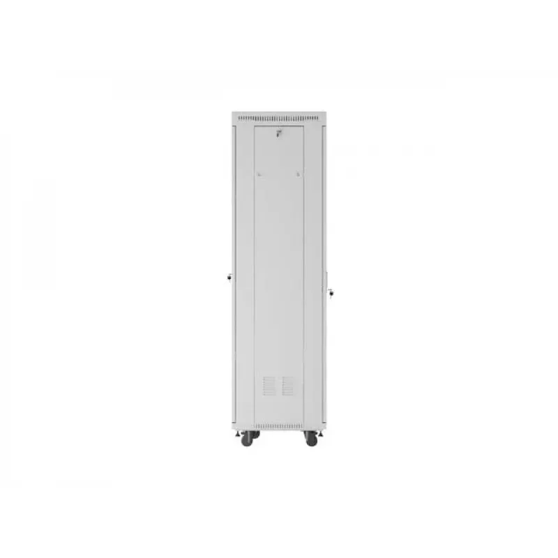 19 collu 42U LANBERG stāvošais skapis 600×600 mm Pelēks ar stikla durvīm un LCD (Flat Pack)