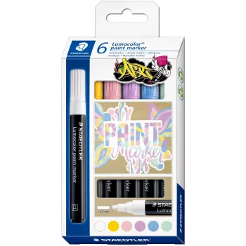 Marķieru komplekts Staedtler Lumocolor 6 pasteļkrāsas — akrila tinte, 6 pasteļtoņu komplekts
