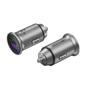 Vention divu portu USB A+A (30+30) auto lādētājs pelēks, mini stils, alumīnija sakausējums