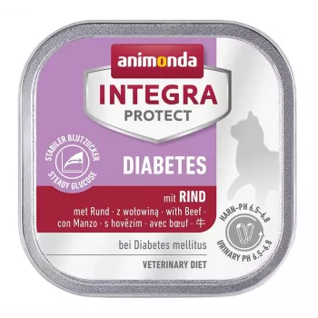 Slapjā barība kaķiem Animonda Integra Protect Diabetes 100 g — liellopu gaļa, pieaugušiem, glikozes līmeņa regulēšanai, bez graudiem un cukura