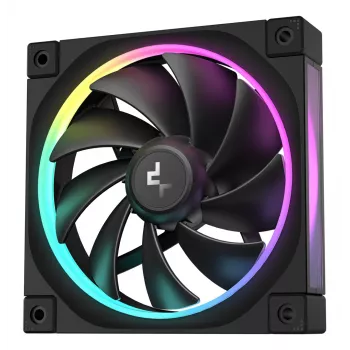 Korpusa ventilators DeepCool FL12 120 mm, PWM, 500–2150 RPM, 55 CFM, 2,82 mmH2O, FDB, multi-LED, melns
