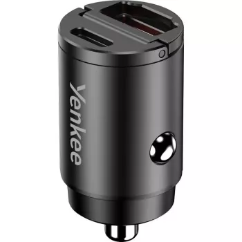 Auto lādētājs YENKEE CAR 02 Power Delivery 30W ar USB-A un USB-C portiem