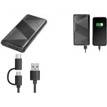 Logilink Powerbank ar 2-in-1 kabeli - 10000 mAh - 18 W - 3 A - PD 2.0, QC 3.0 - 2 izejas porti (USB Type A, USB-C) - melns (PA0275)
