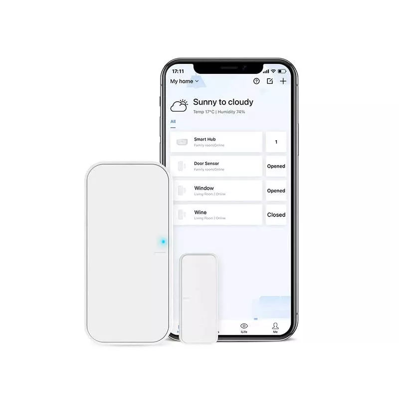 Durvju/logu sensors BroadLink DS4‑FC ar S3 centrmezglu — bezvadu viedais sensors atvēršanas/aizvēršanas noteikšanai