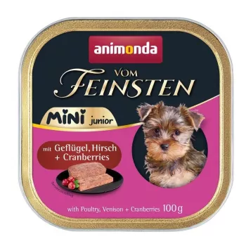 Slapjā suņu barība animonda Vom Feinsten Mini Junior — Mājputni un brieža gaļa ar dzērvenēm, 100 g