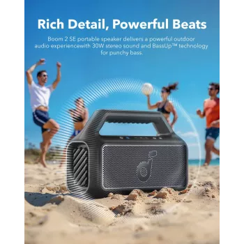 Pārnēsājams stereo skaļrunis Anker Soundcore Boom 2 SE — 2.0 kanāli, 30 W RMS, bezvadu, melns