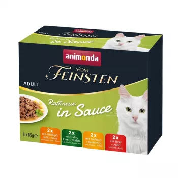 Slapjā barība kaķiem animonda Vom Feinsten adult 8×85 g maisiņi bezgraudu, bez sojas, bez mākslīgām krāsvielām