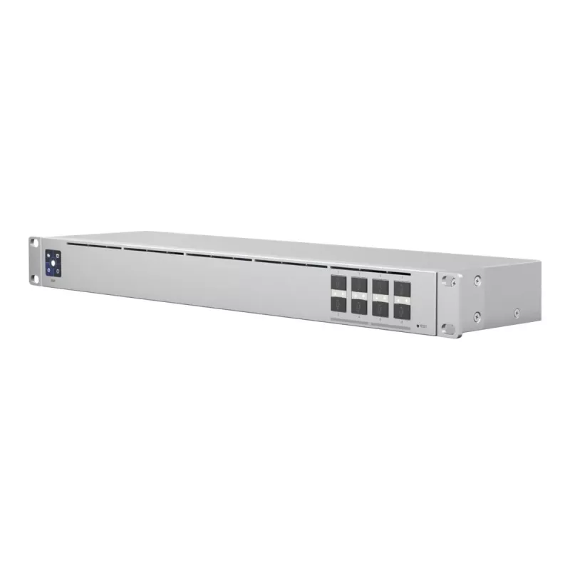 Tīkla slēdzis Managed L2 UBIQUITI USW-Aggregation — 8 SFP+ sloti, 10G atbalsts, bez ventilatora, 1U plaukts, sudrabs