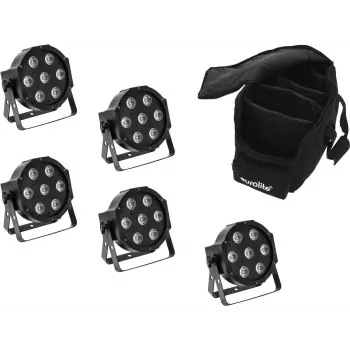 LED prožektoru komplekts EUROLITE SLS-7 HCL 5x ar mīkstu somu