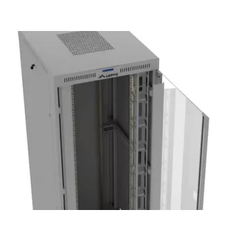 Rack skapis LANBERG FF01-8047-12SL 47U 800x1000 mm pelēks ar priekšējām un aizmugurējām stikla durvīm un LCD paneļa vietu