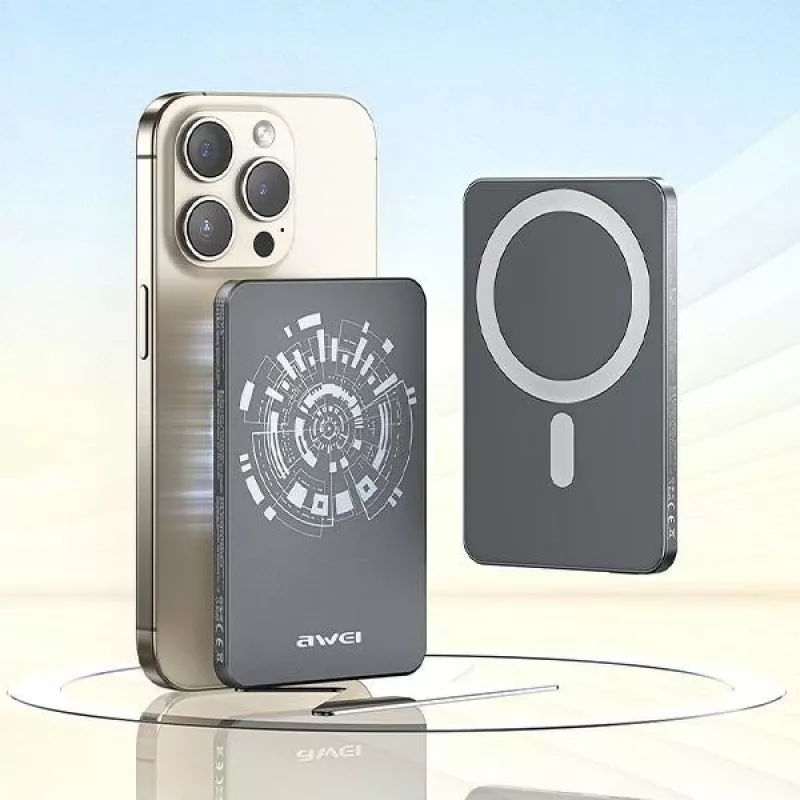 Bezvadu Powerbank AWEI P112K 5000mAh MagSafe Pelēks