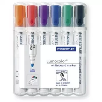 Staedtler Lumocolor 351 baltās tāfeles marķieru komplekts, 6 gab., lodveida gals