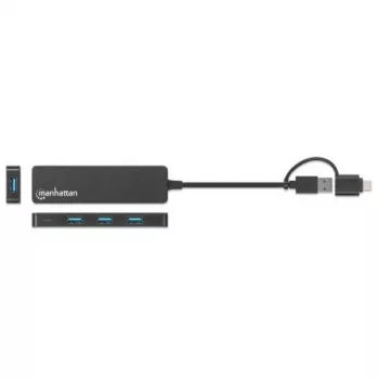 Manhattan USB-C & USB-A Combo Dock/Hub, 4 porti USB-A, 5 Gbps, ar USB barošanu