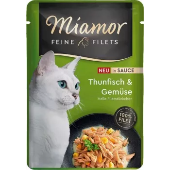 Slapjā barība kaķiem Miamor Fine Filets Tūns ar dārzeņiem mērcē, 100 g paciņa, pieaugušiem kaķiem, monoproteīns