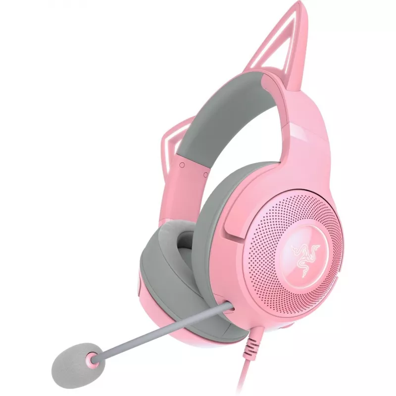 Razer Kraken Kitty V2 RZ04-04730200-R3M1 vadu austiņas spēlētājiem, USB-A, mikrofons, 40 mm skaļruņi, Quartz rozā