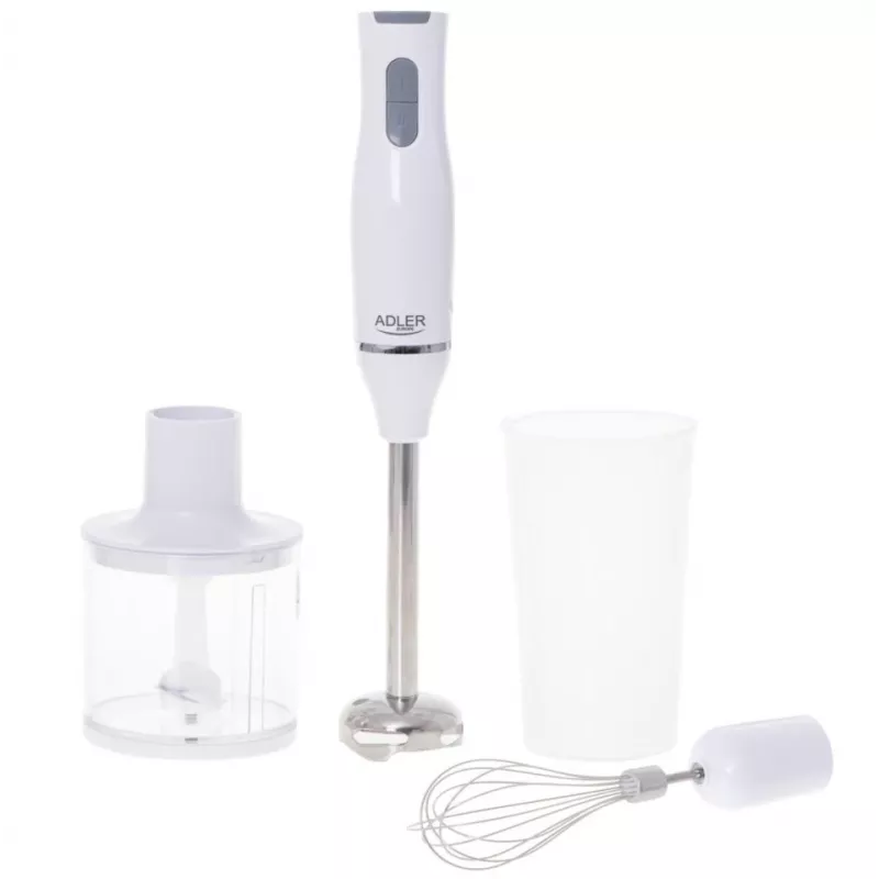 Adler AD 4620 rokas blenderis ar piederumiem, 800 W, 2 ātrumi, smalcinātājs 450 ml, mērtrauks 750 ml, putotājs, balts