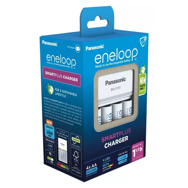 Lādētājs PANASONIC Eneloop Smartplus BQ-CC55 + 4x AA 2000 mAh (K-KJ55MCD40E)