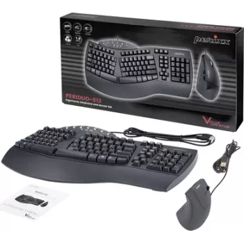 Perixx PERIDUO-512 DE B vadu tastatūras un peles komplekts, ergonomisks QWERTZ, melns (12321)