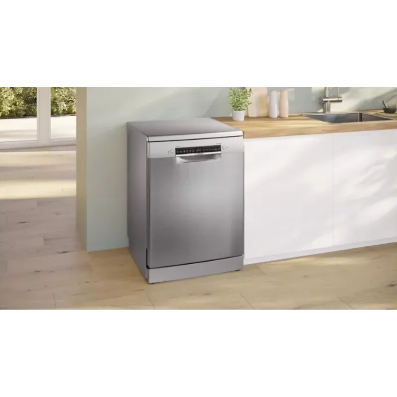 Brīvi stāvoša trauku mazgājamā mašīna Bosch SMS4EVI04E — 13 komplekti, 44–46 dB, Energoefektivitātes klase D, 60×60×84.5 cm