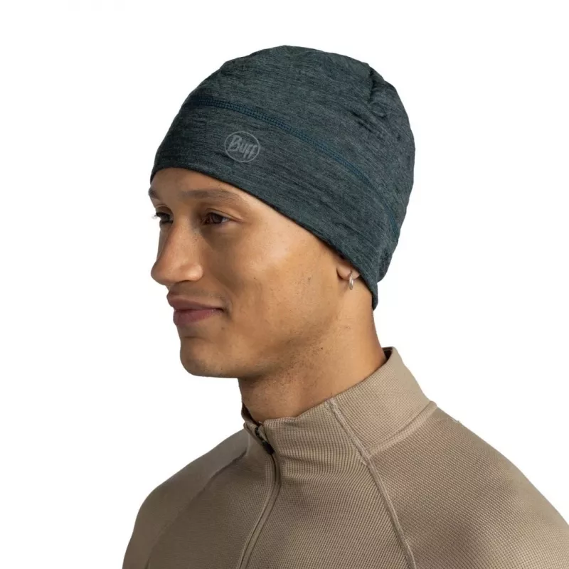 Cepure Buff Merino Lightweight Multistripes Forest — viegla merino vilnas cepure, tumši zaļa, 125 g/m²