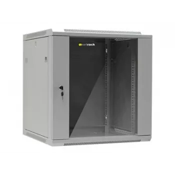 NETRACK 019-120-66-021 sienas/piekares skapis 19 collu 12U/600 mm stikla durvis pelēks noņemami sānu paneļi