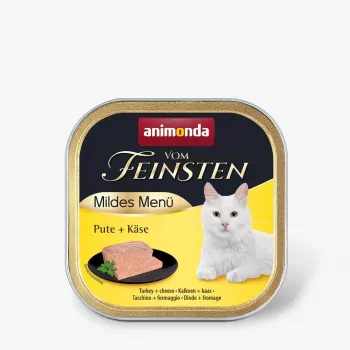 Slapjā barība kaķiem Animonda Vom Feinsten Mildes Menü Tītars Siers 100 g, bezgraudu, pieaugušiem kaķiem, paplāte