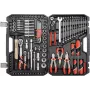 Mehāniķa instrumentu komplekts YATO YT-38901 — 122 daļas, uzgriežņu atslēgas 12–32 mm, griežņi, skrūvgrieži, āmurs, knaibles, hromēts