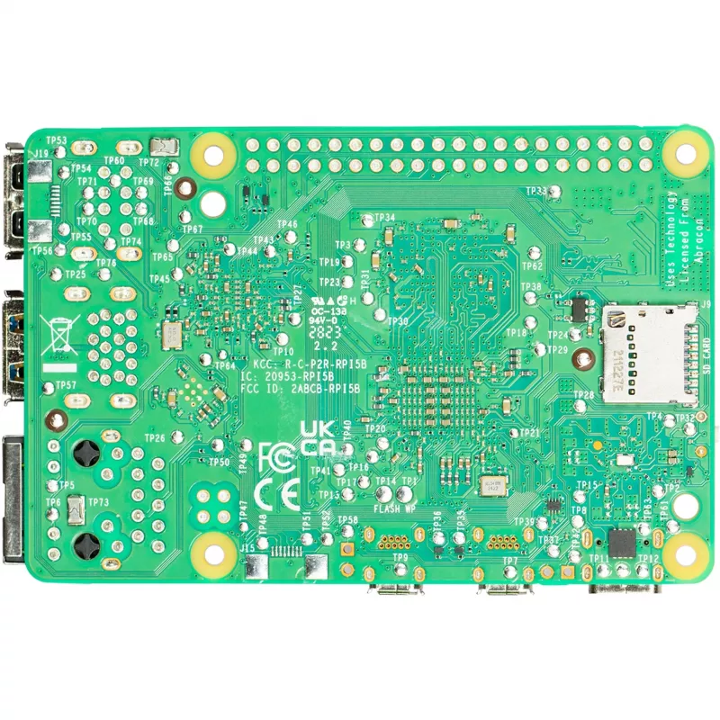 Vienplatnes dators Raspberry Pi 5 izstrādes plate — 2400 MHz Arm Cortex-A76, līdz 16 GB LPDDR4x, MicroSD, USB 3.2, Wi‑Fi 5