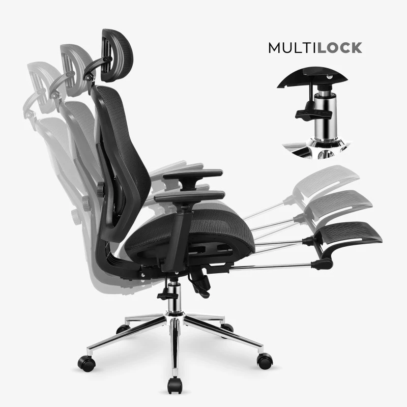 Pagriežams krēsls mark adler MA-EXPERT 5.7 – ergonomisks tīkla biroja krēsls, regulējams augstums, galvas balsts, roku balsti, kāju balsts, melns