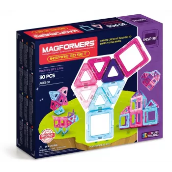 Magnētiskais konstruktors MAGFORMERS Inspire 30 gab. — magnētiskās flīzes un ģeometriskās figūras radošai būvēšanai