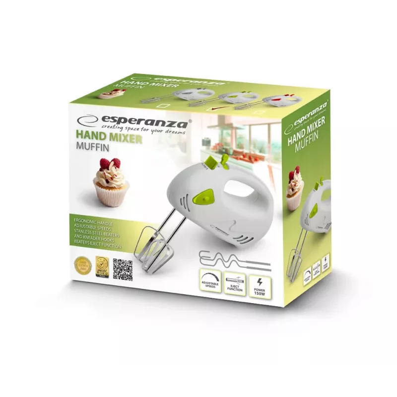 Esperanza EKM007G Muffin rokas mikseris, 150 W, zaļā/baltā krāsā