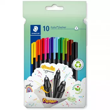 Finelainer pildspalvas Staedtler 334 C10, supersmalka 0.3 mm uzgalis, 10 krāsas