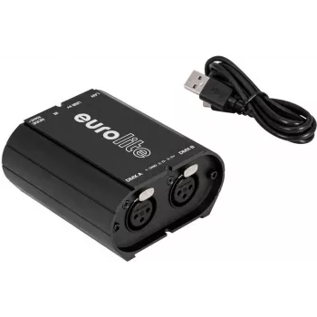DMX interfeiss EUROLITE USB/LAN-DMX 2x512ch (model 51860117) — USB un Ethernet savienojums apgaismojuma vadībai
