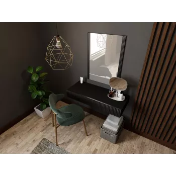 Tualetes galdiņš ar spoguli cama meble PAFOS 80×41.6×100 cm, MDF rāmis, 1 atvilktne, matēti melns