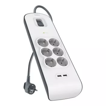 Pagarinātājs Belkin BSV604VF2M-V2 — 6 kontaktligzdas, 2× USB-A, 2 m kabelis